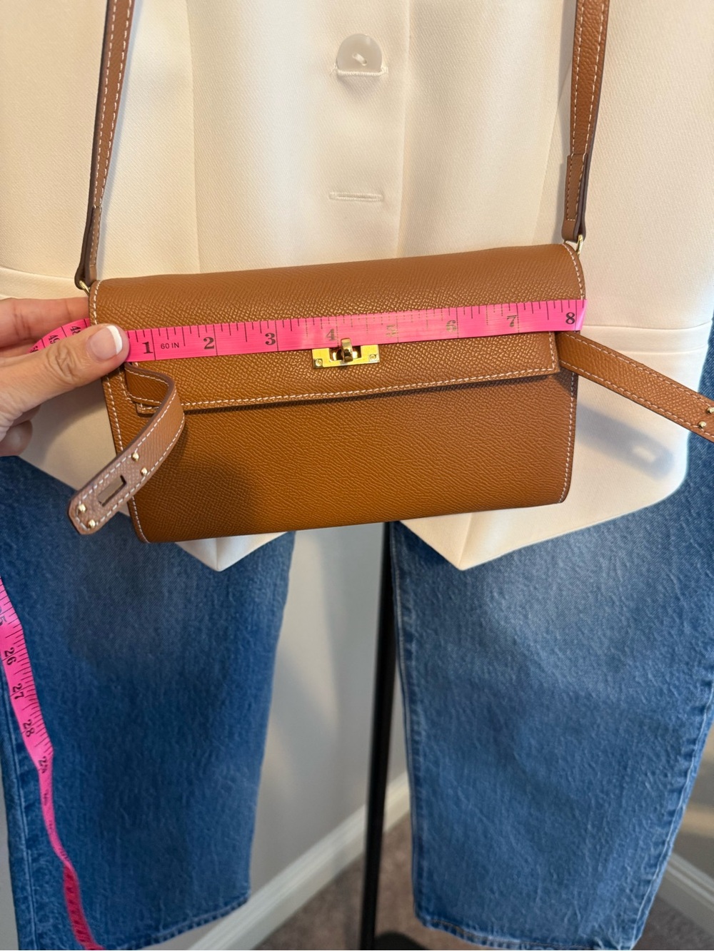 Designer- Inspired Leather Crossbody Shoulder Bag in Brown - Picture 8 of 9
